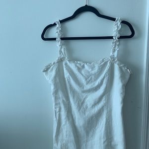 white dress with open leg & ruffle straps